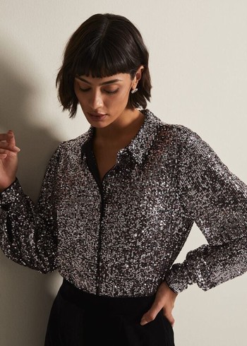 Phase Eight Medora Sequin Shirts Silver Canada | ODXAJR-327